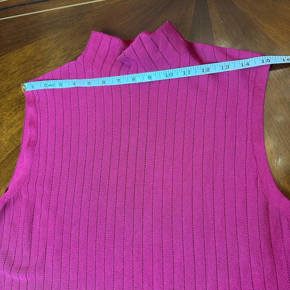 Lafayette 148 Elegant Ribbed Mock Neck Sleeveless Top | Magenta - Picture 4 of 8